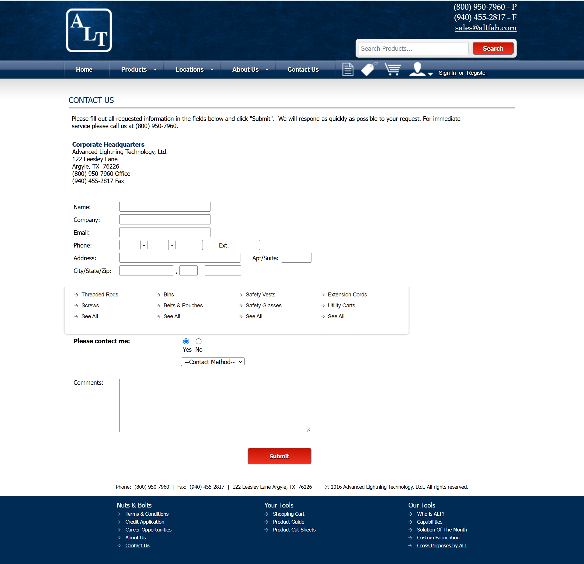 Before — ALT Fab contact page
