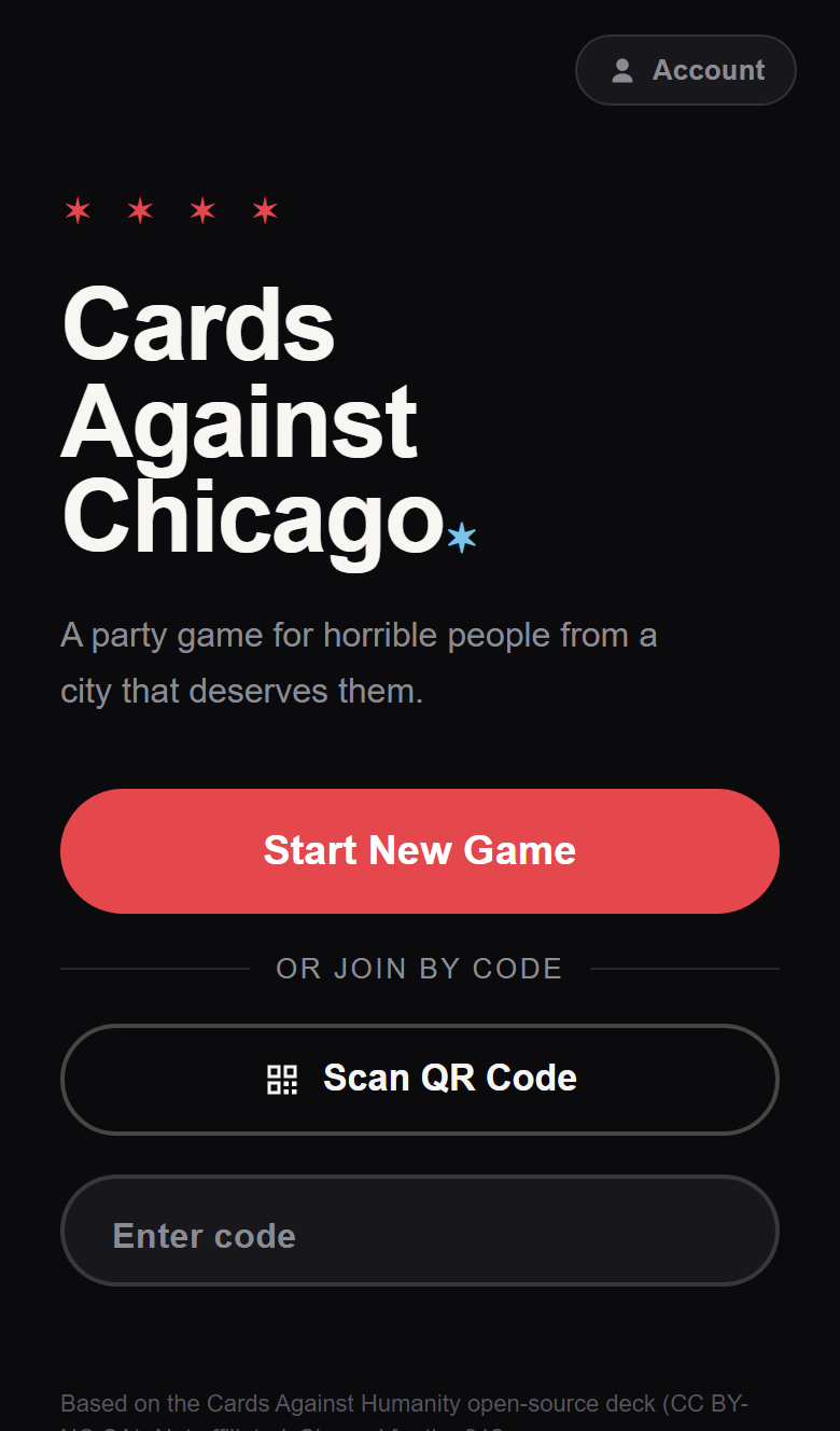 Start or join — scan, type a name, dealt in